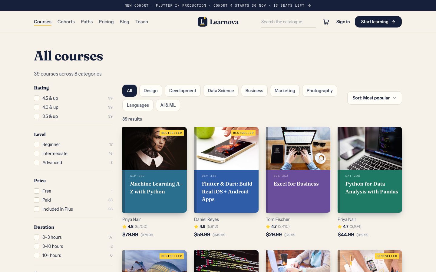 The course catalogue