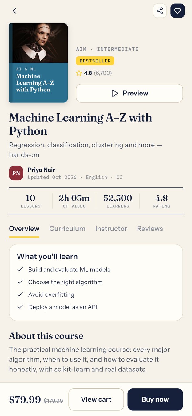A course page shown as a book